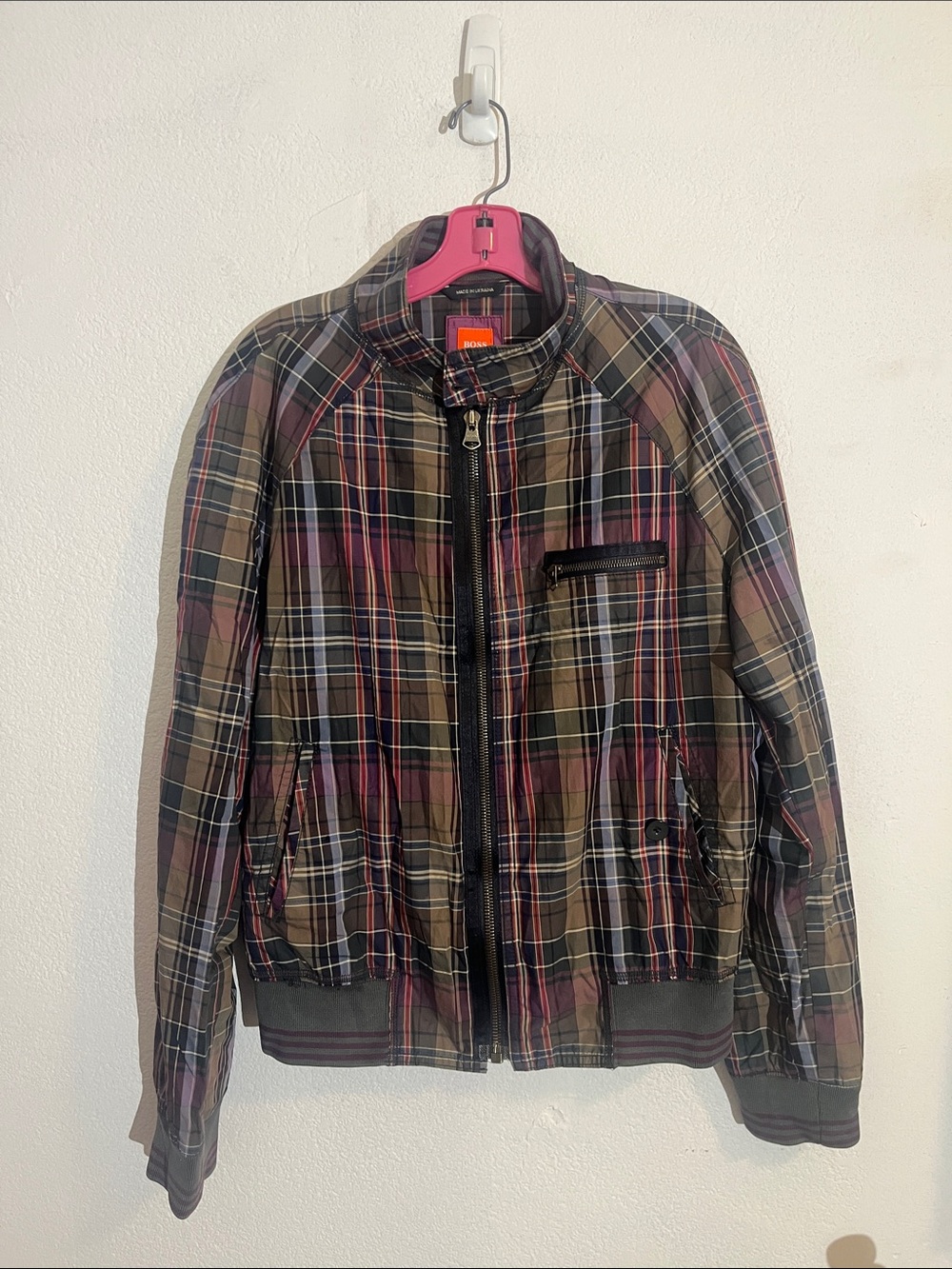 Boss Plaid Bomber Jacket - Olive, Burgundy & Navy